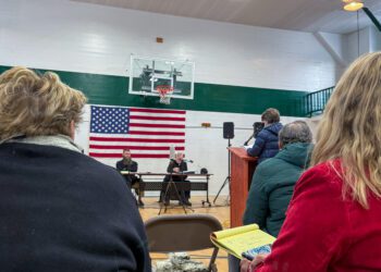 Paula Cleary, a resident of Big Sky's Silvertip neighborhood, speaks during a hearing on Jan. 13 in Virginia City. COURTESY OF HEATHER MORRIS